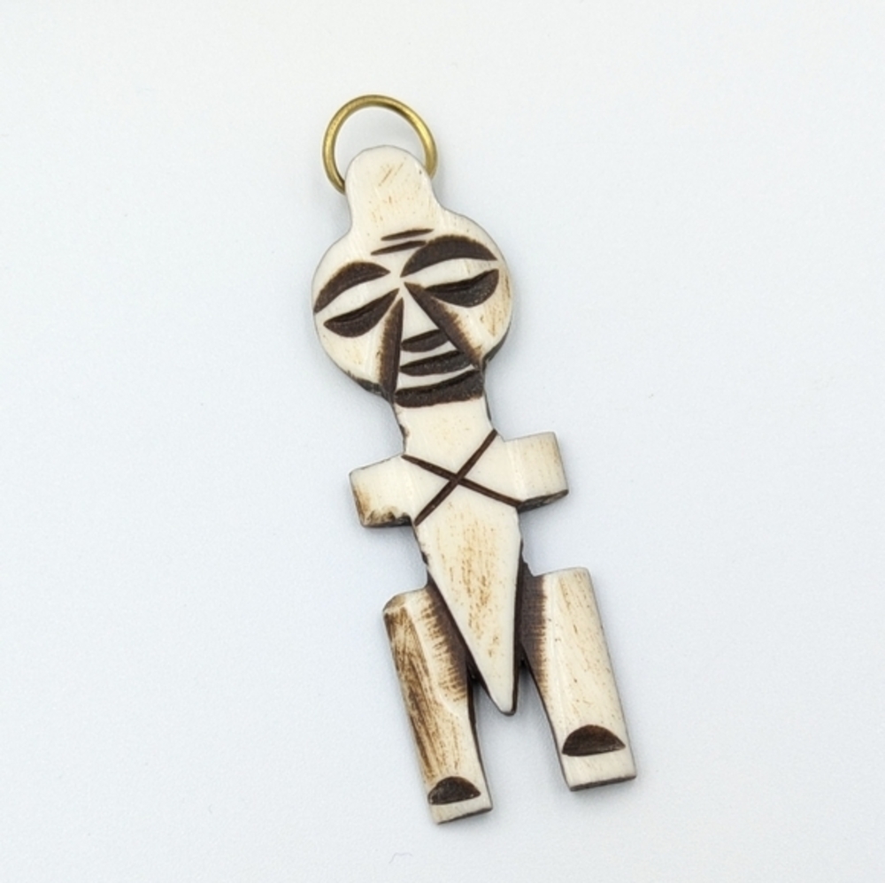 African bone carved mask face large pendant